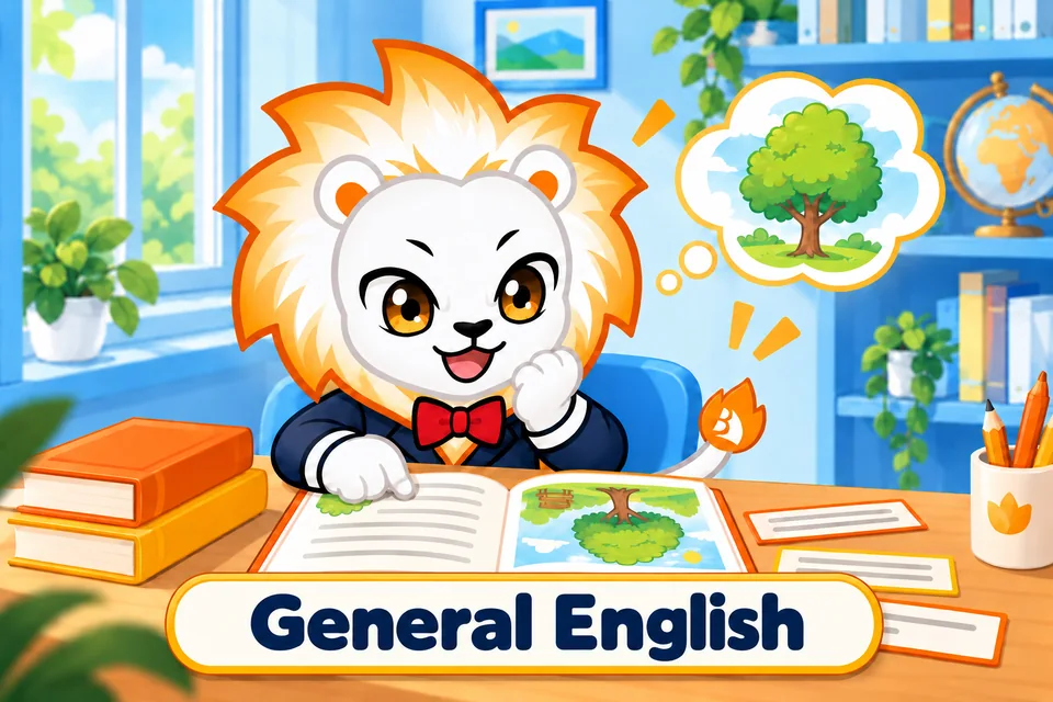 General English 課程插圖：明師獅子 Mascot 閱讀圖文故事，連結內容與意思的英語閱讀插畫