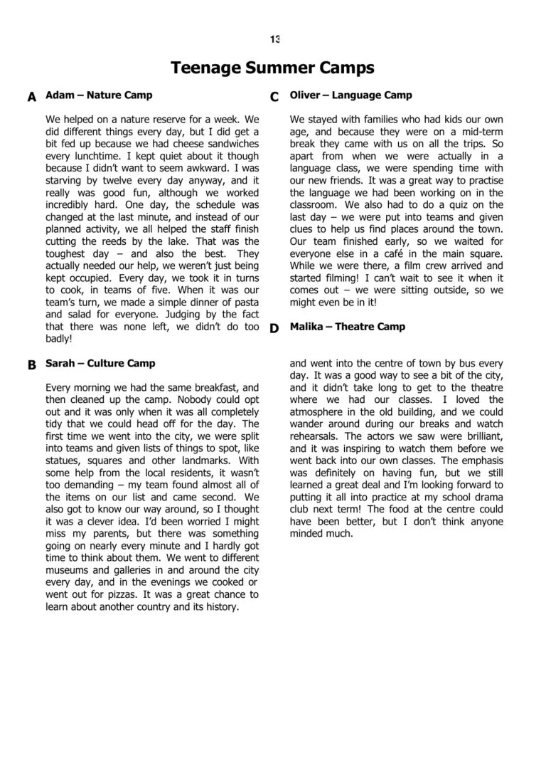 B2 First / FCE Reading and Use of English Part 7｜配對文章