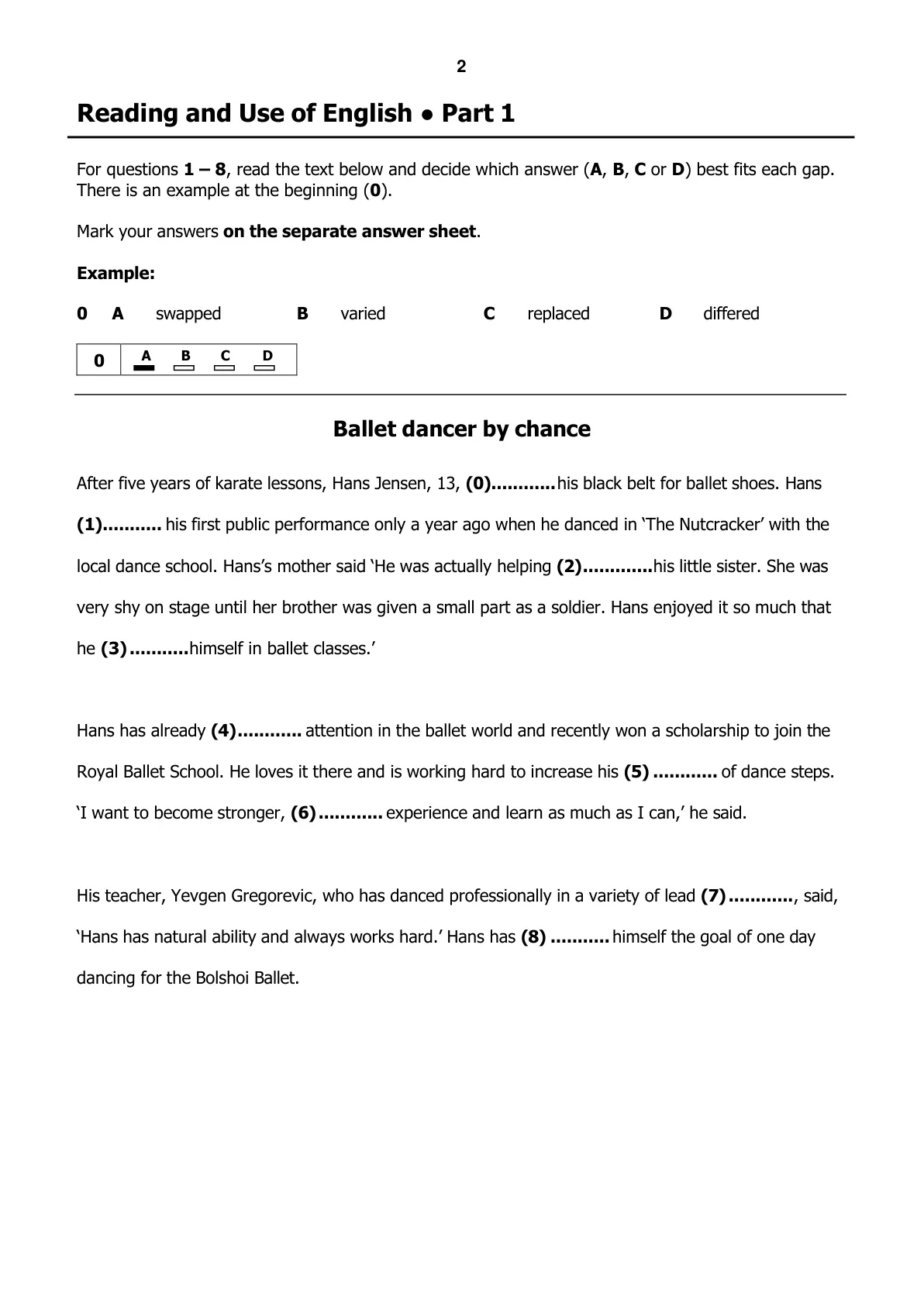 B2 First / FCE Reading and Use of English Part 1｜選詞填空文章